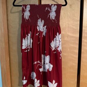 Red Floral Strapless Dress